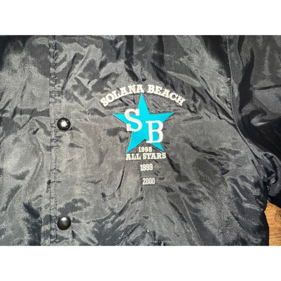 Vintage Black Snap Button Baseball Jacket Solana Beach All Stars 1998 Size S - Picture 4 of 6